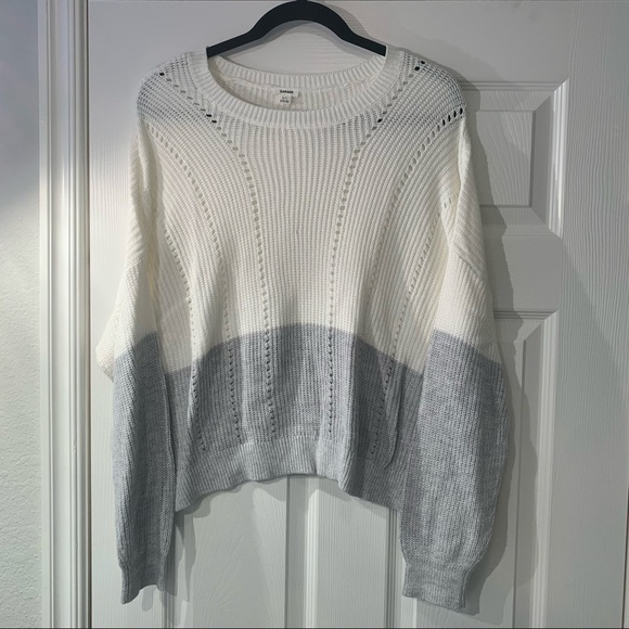 Garage Knit Sweater White Gray Cozy Boho Cropped Large - Picture 1 of 10